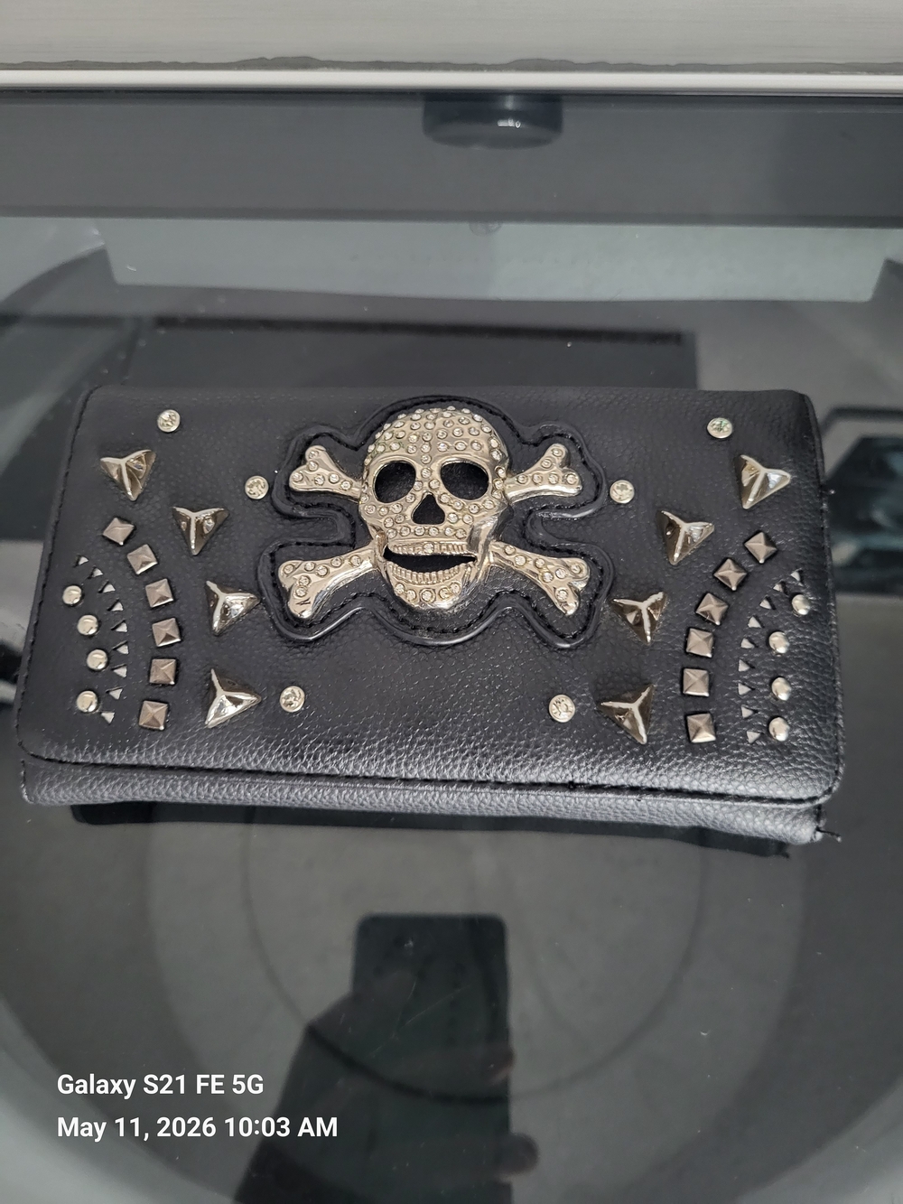 Black Studded Skull Wallet - Women Bags